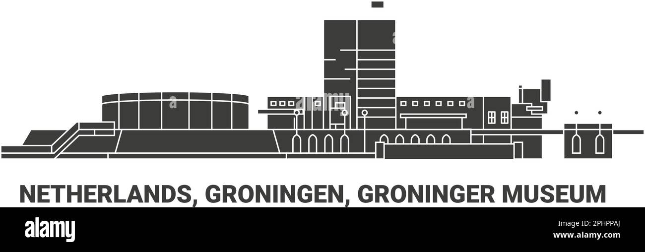 Netherlands, Groningen, Groninger Museum, travel landmark vector illustration Stock Vector