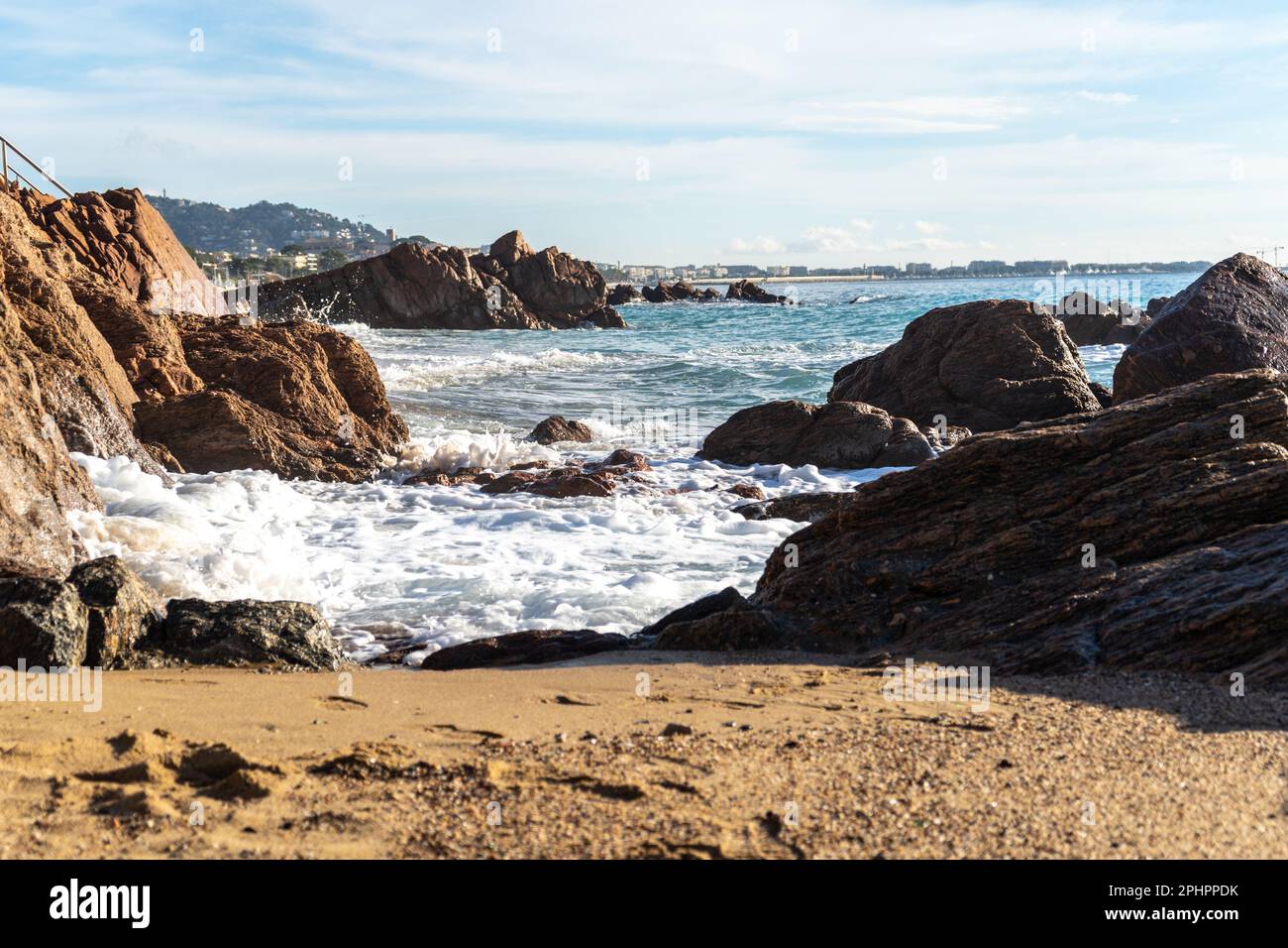 Foamy Sea Waves, Storm on Rocky Beach Texture Background, Blue Ocean ...