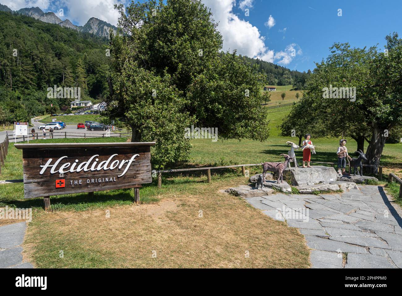 The Heididorf (Heidi's Village), an open-air museum dedicated to the famous fictional character of Heidi. Maienfeld, Switzerland, Aug. 2022 Stock Photo