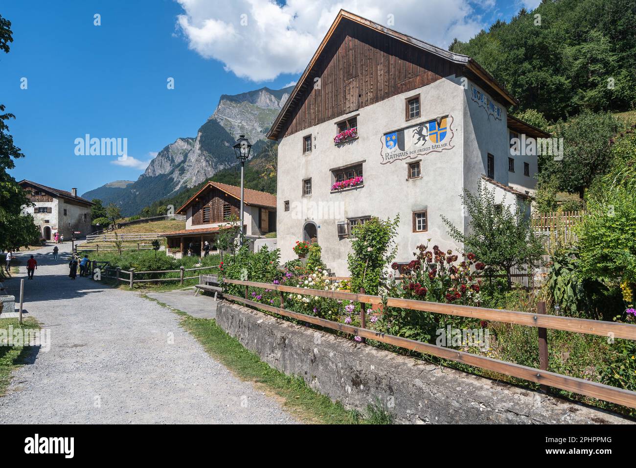 The Heididorf (Heidi's Village), an open-air museum dedicated to the famous fictional character of Heidi. Maienfeld, Switzerland, Aug. 2022 Stock Photo