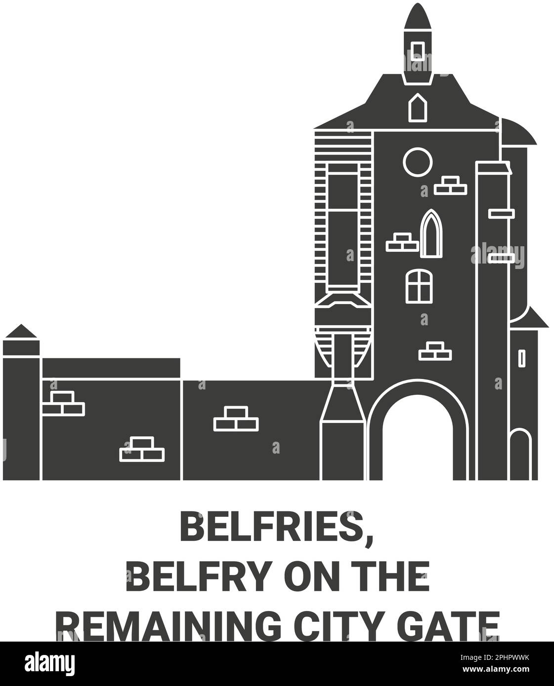 Belguim, Belfries, Belfry On The Remaining City Gate travel landmark vector illustration Stock Vector
