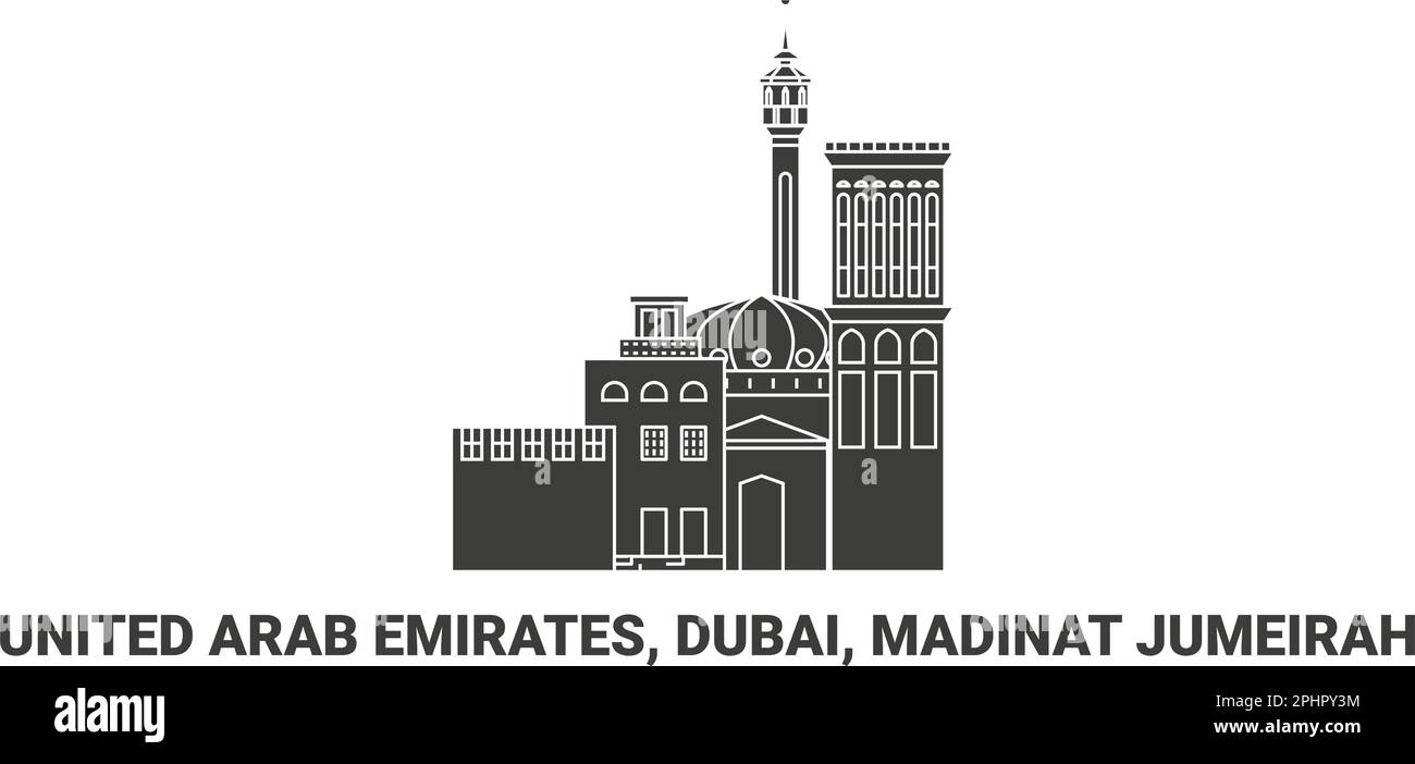 United Arab Emirates. Dubai, Madinat Jumeirah travel landmark vector illustration Stock Vector