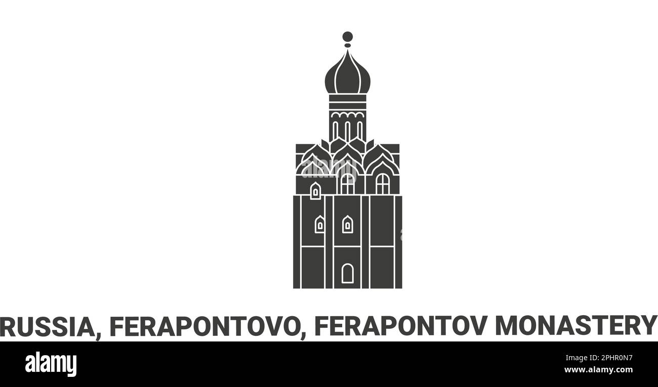 Russia, Ferapontovo Monastery travel landmark vector illustration Stock Vector