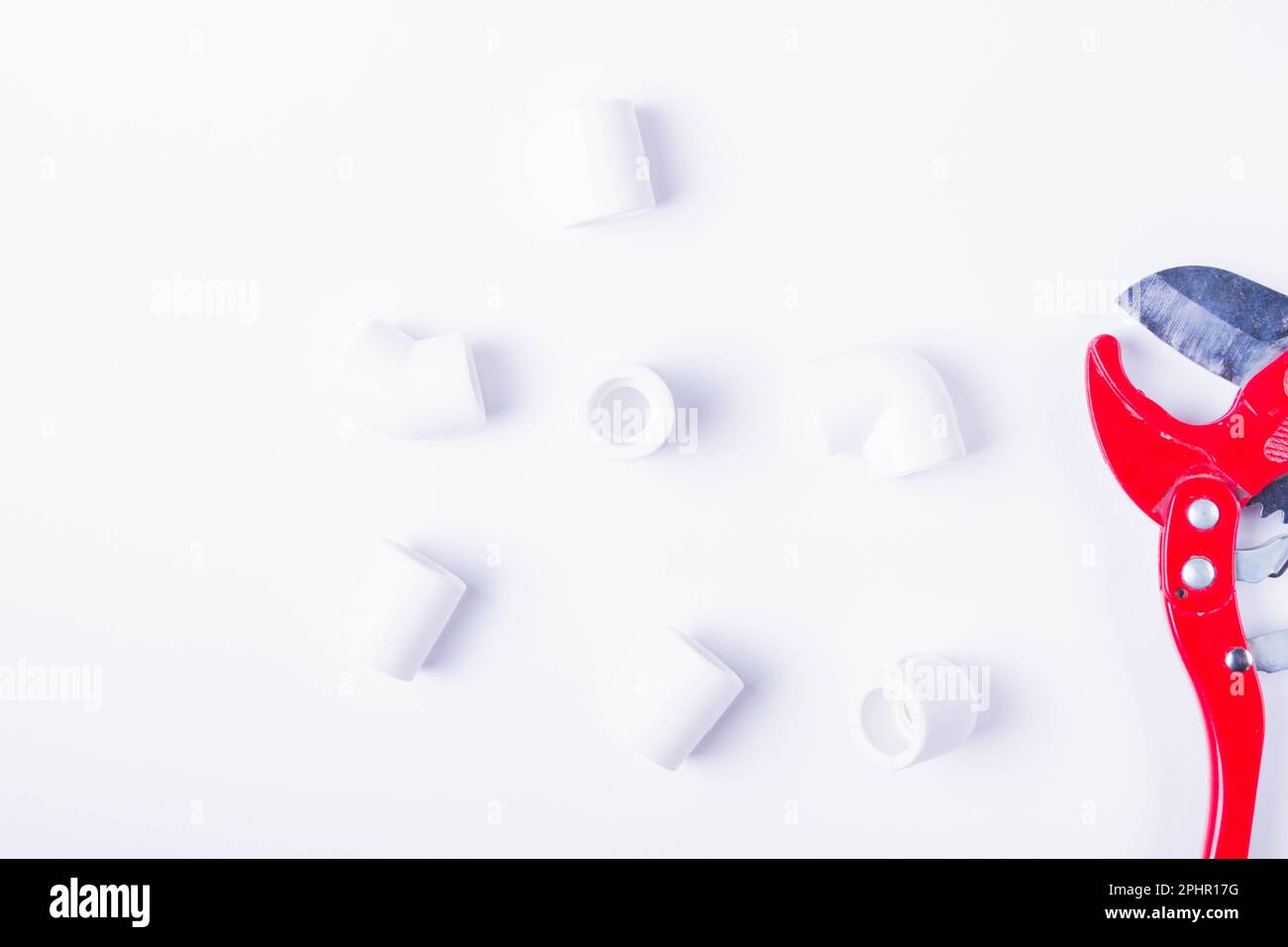 Tools for soldering water pipes. Pipe elements and tools for connecting water pipes Stock Photo