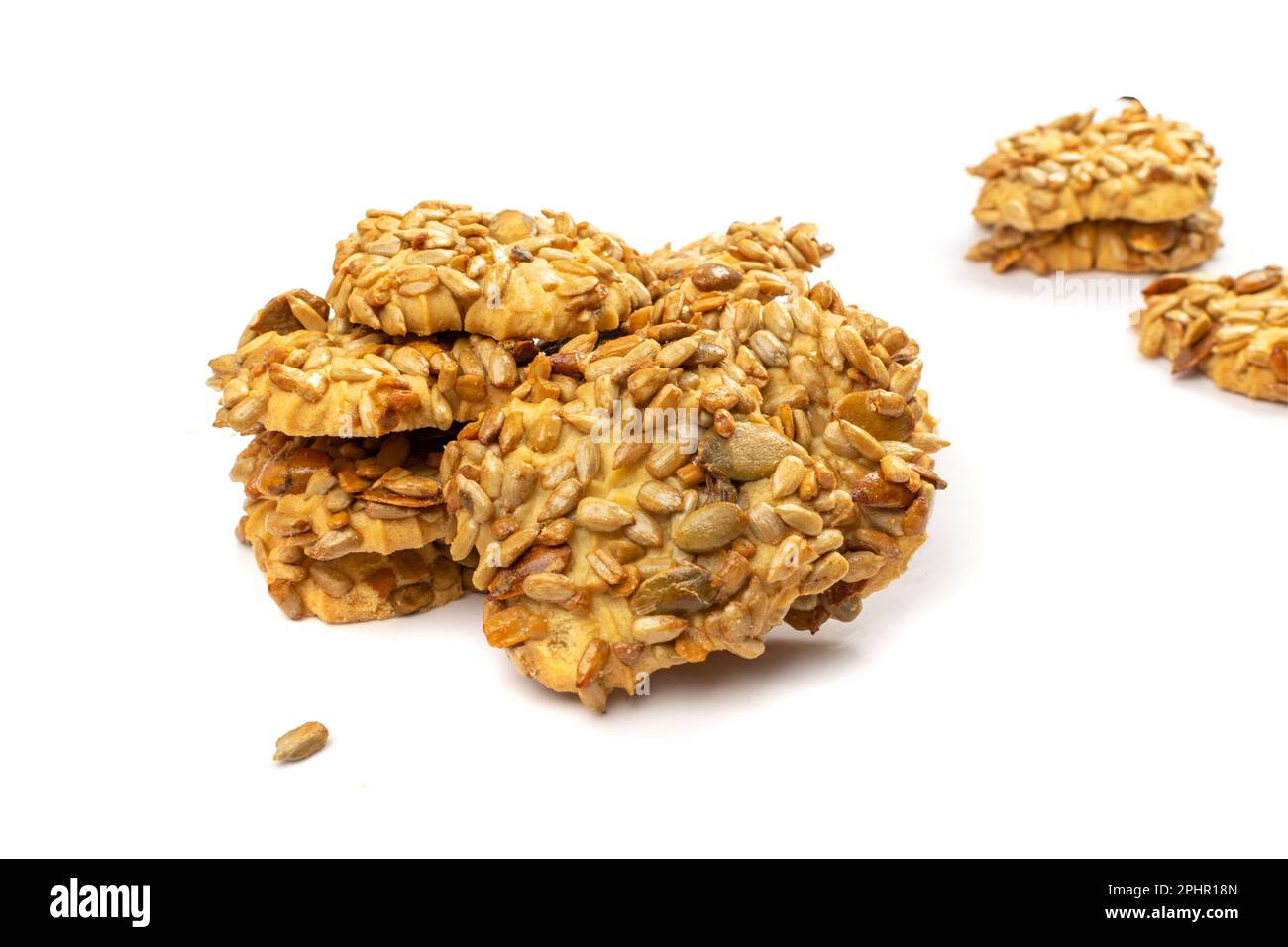 Simple cookie with nuts, seeds and cereals isolated. Oatmeal sugar