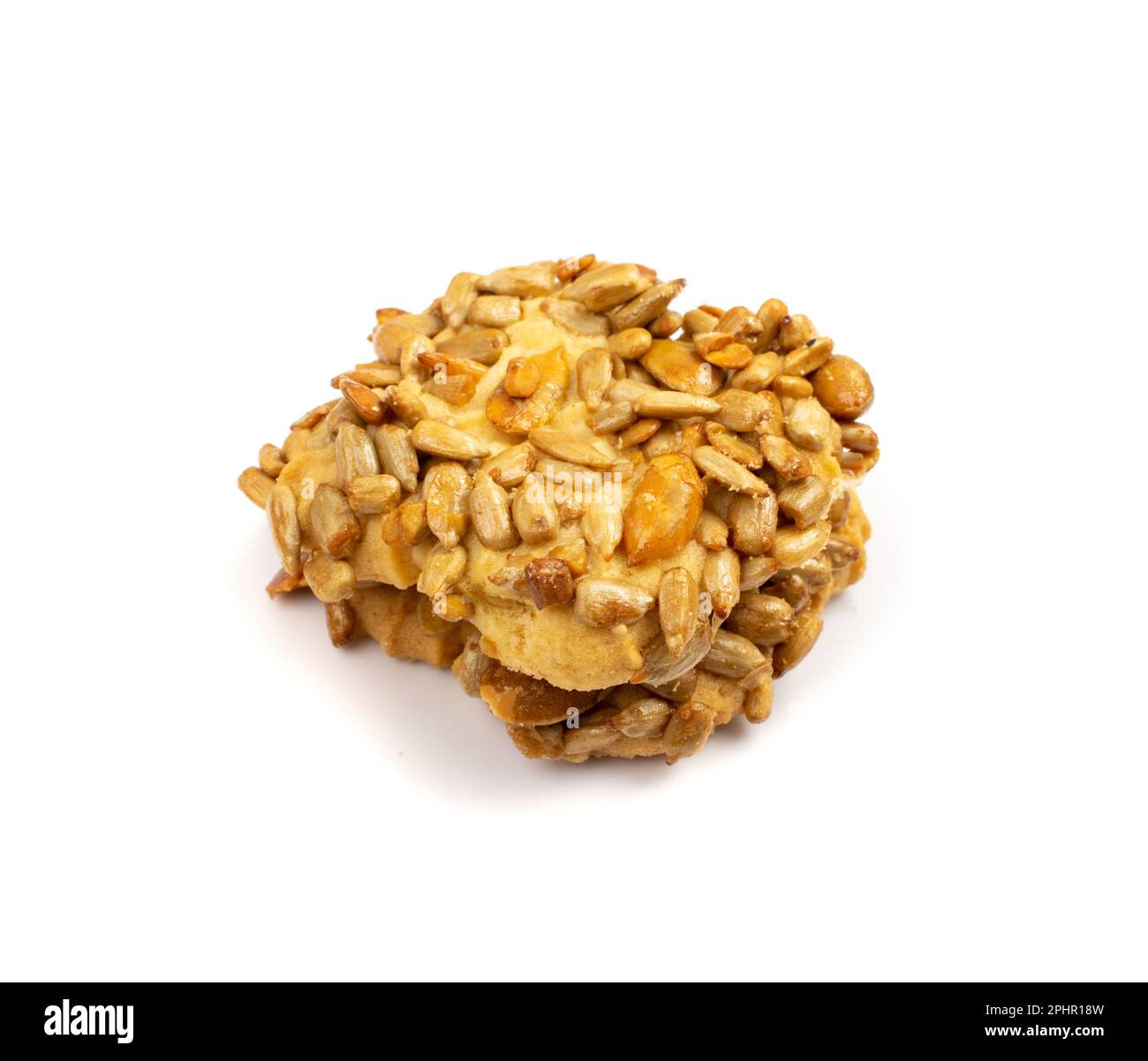 Simple cookie with nuts, seeds and cereals isolated. Oatmeal sugar