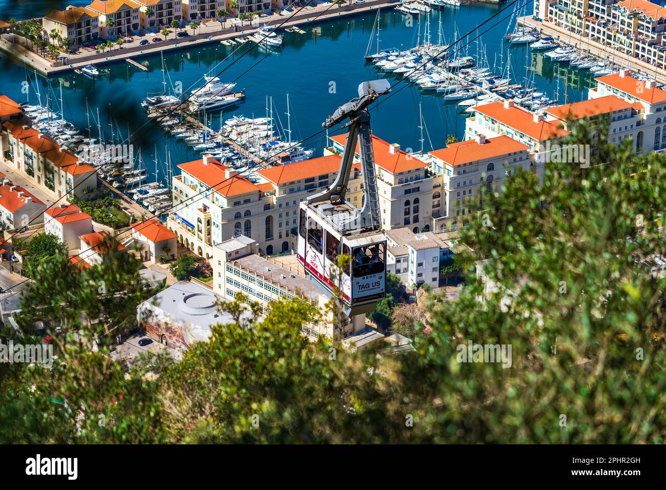 GIBRALTAR UK MARCH 12 2023 Cable car takes tourists up the Gibraltar
