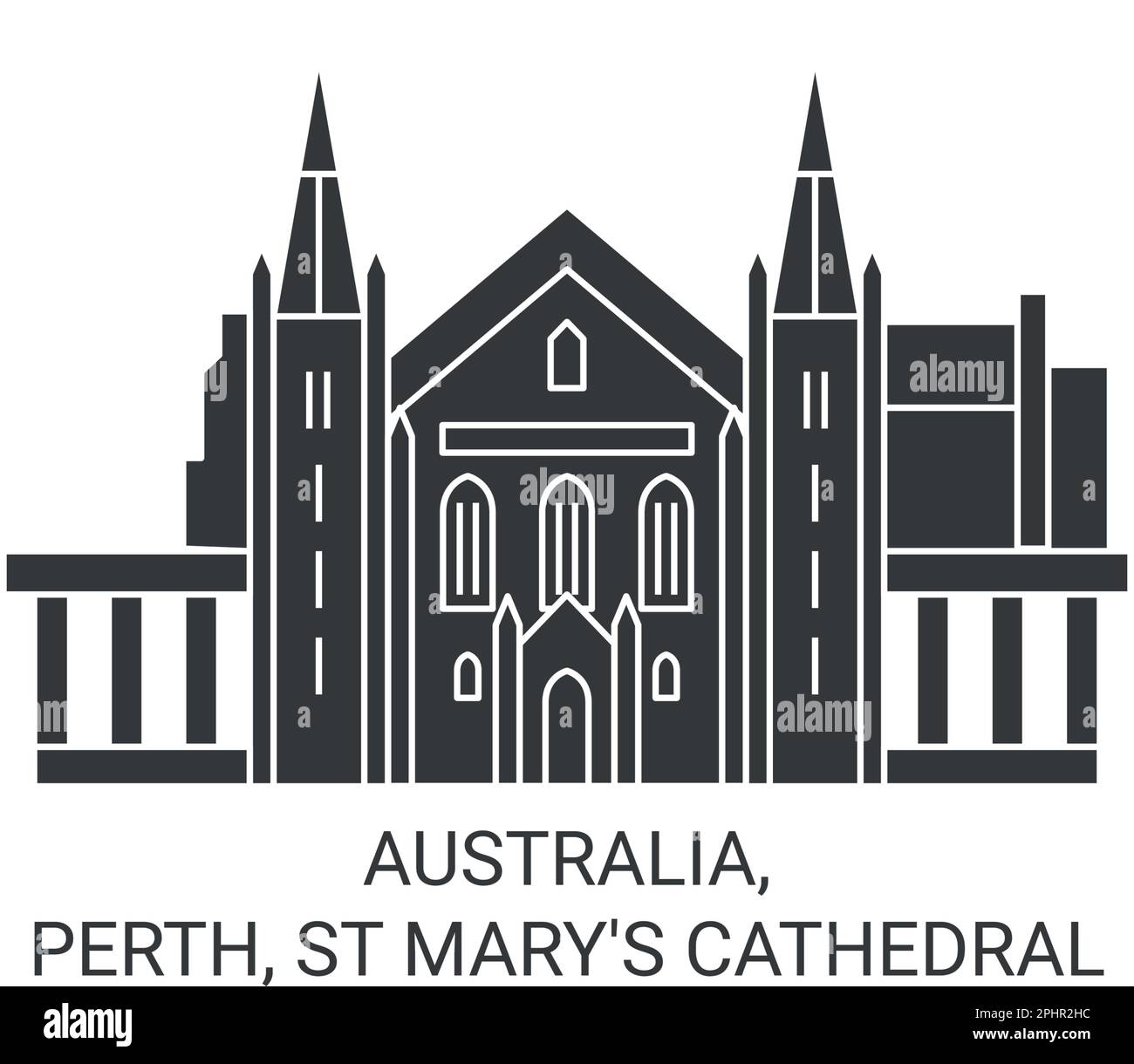 Australia, Perth, St Mary's Cathedral travel landmark vector illustration Stock Vector
