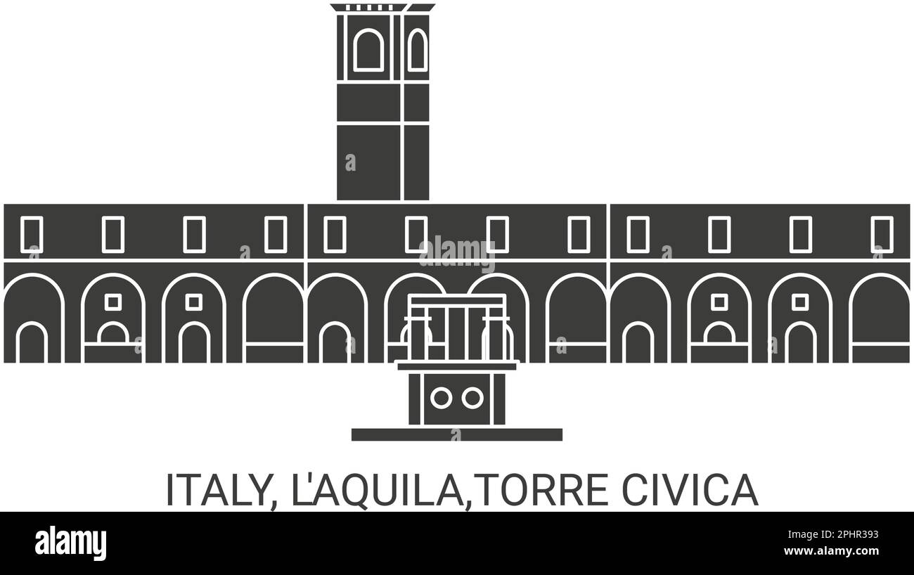 Italy, L'aquila,Torre Civica, travel landmark vector illustration Stock Vector