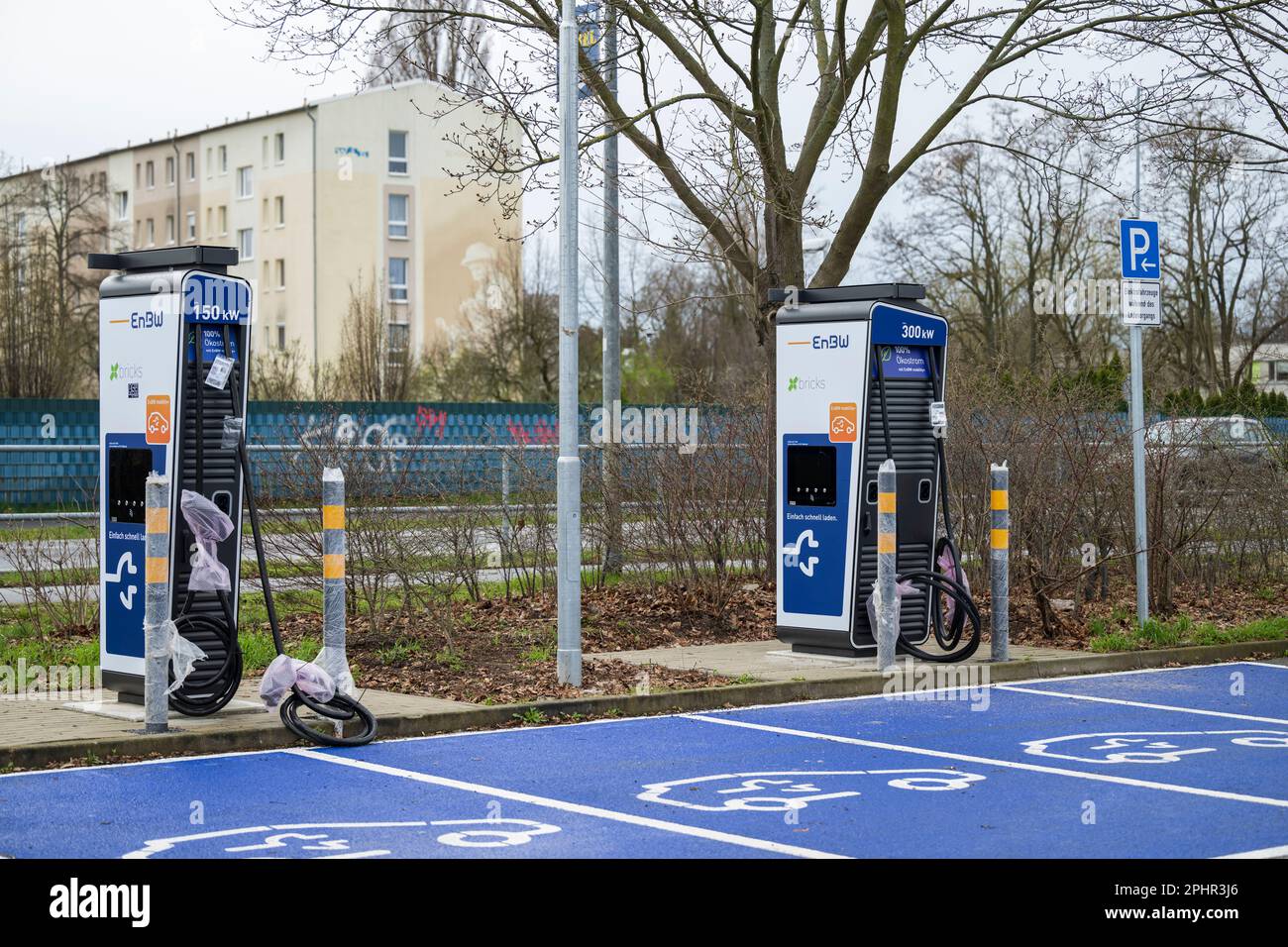 Germany , Lübbenau , 23.03.2023 , New fast charging columns from EnBW were installed Stock Photo