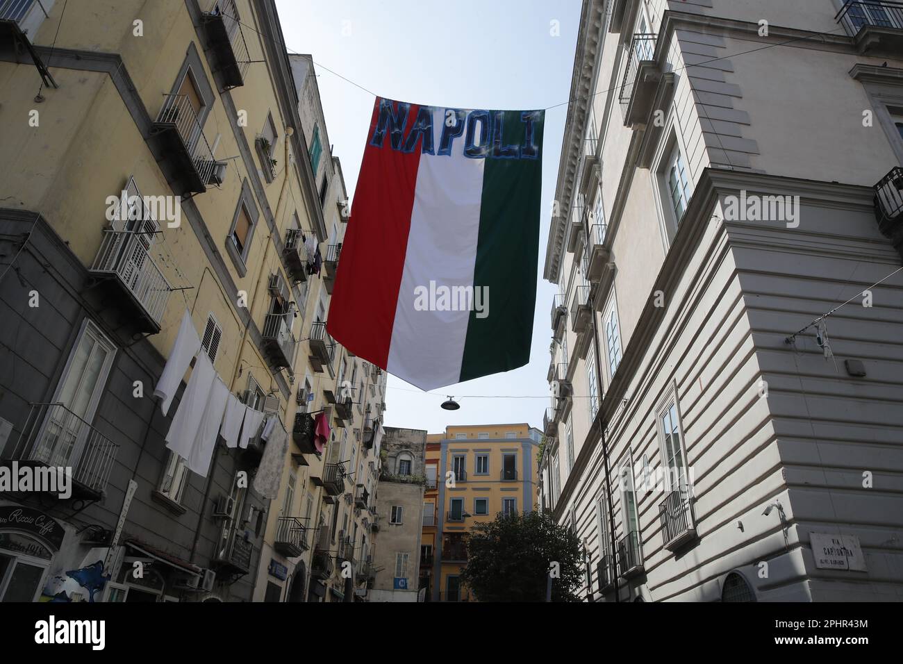 Naples, Italy. 22nd Mar, 2023. Preparations to celebrate the victory of the Napoli soccer scudetto to smear festoons Credit: Independent Photo Agency/Alamy Live News Stock Photo