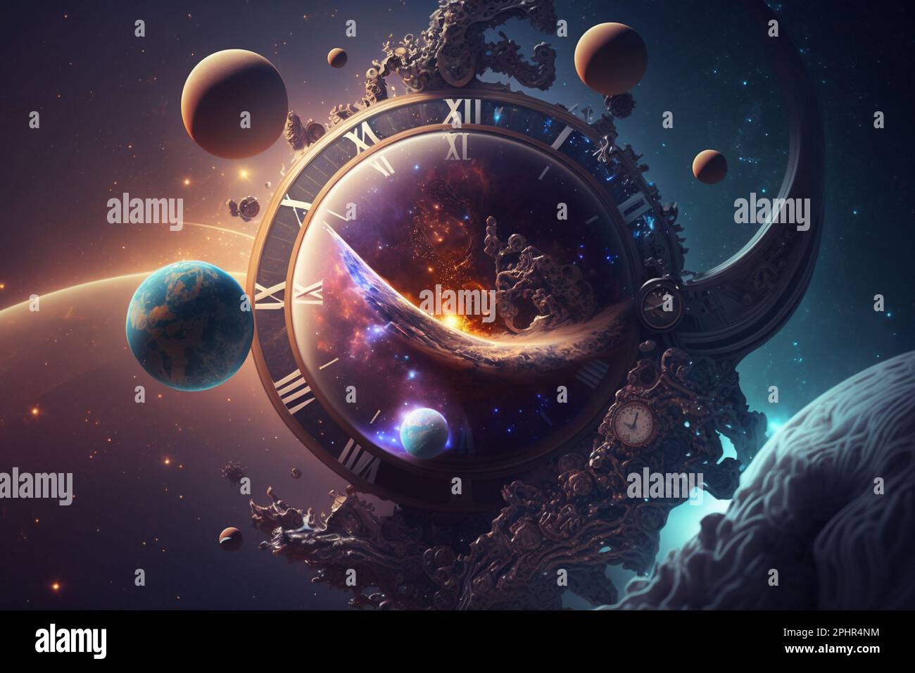 Interdimensional travel and parallel universes. Space scene with stars