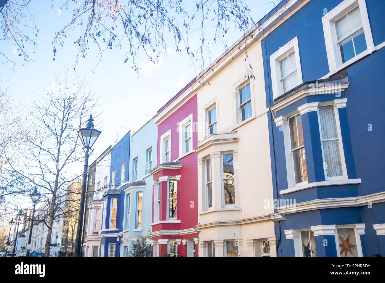 London- January 2023: Colourful houses in Notting Hill area of West London Stock Photo