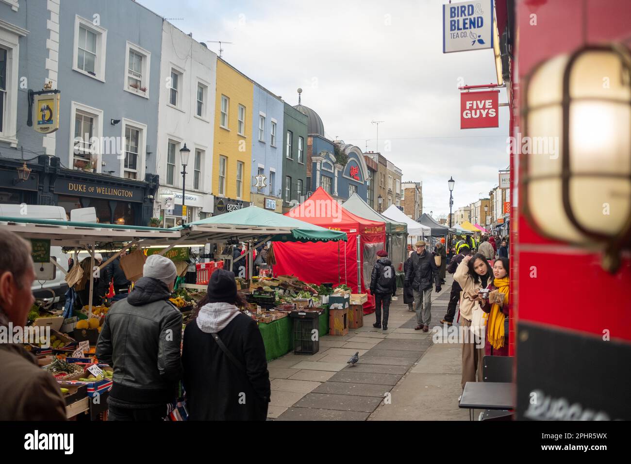 London- January 2023: Shops on Portobello Road in Notting Hill, west London- landmark road with street market Stock Photo