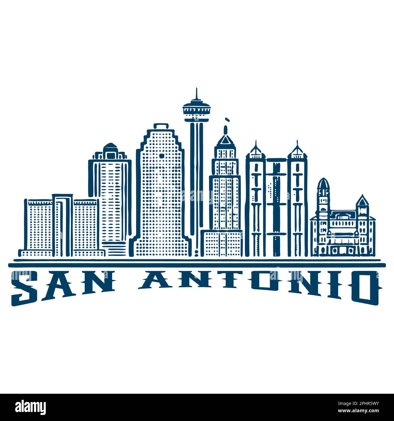 Vector illustration of San Antonio, monochrome horizontal poster with