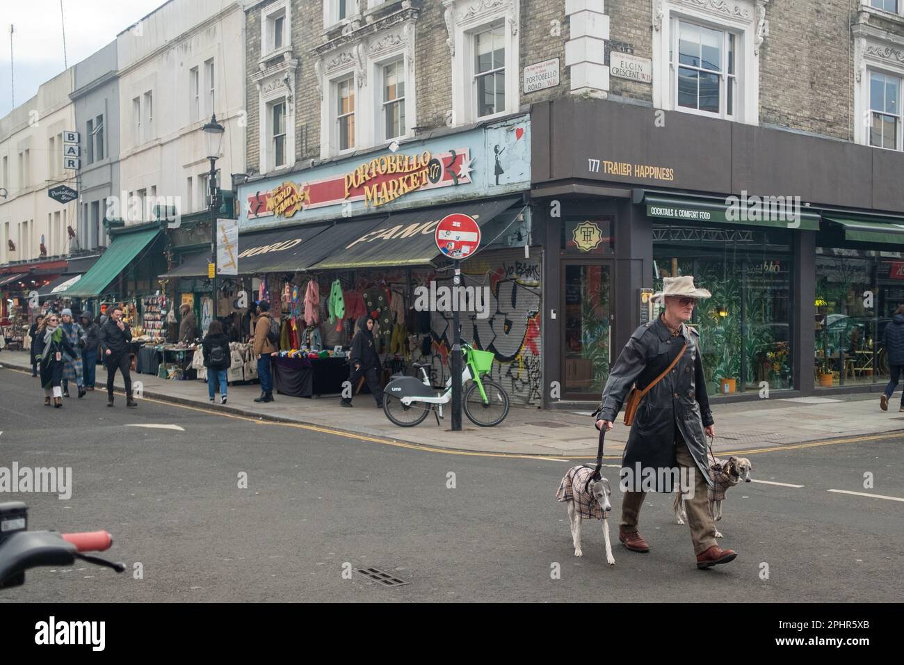 London- January 2023: Shops on Portobello Road in Notting Hill, west London- landmark road with street market Stock Photo
