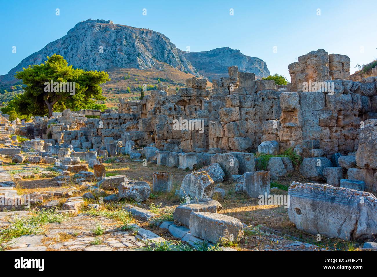 Lechaion Road at Ancient Corinth archaeological site in Greece. Stock Photo