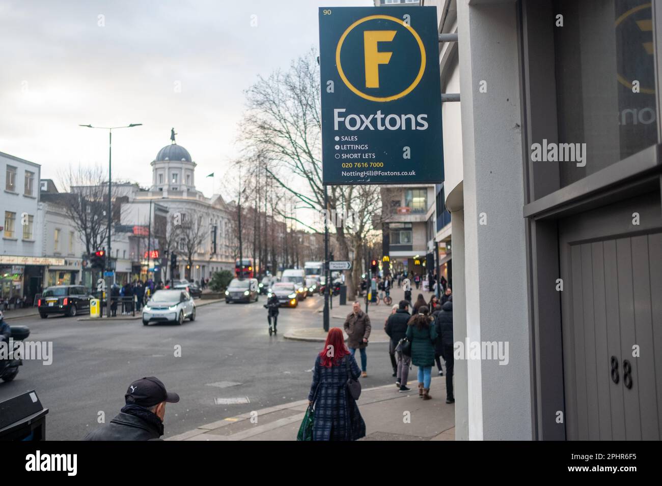 London- January 2023: Foxtons estate agent in Notting Hill, west London Stock Photo