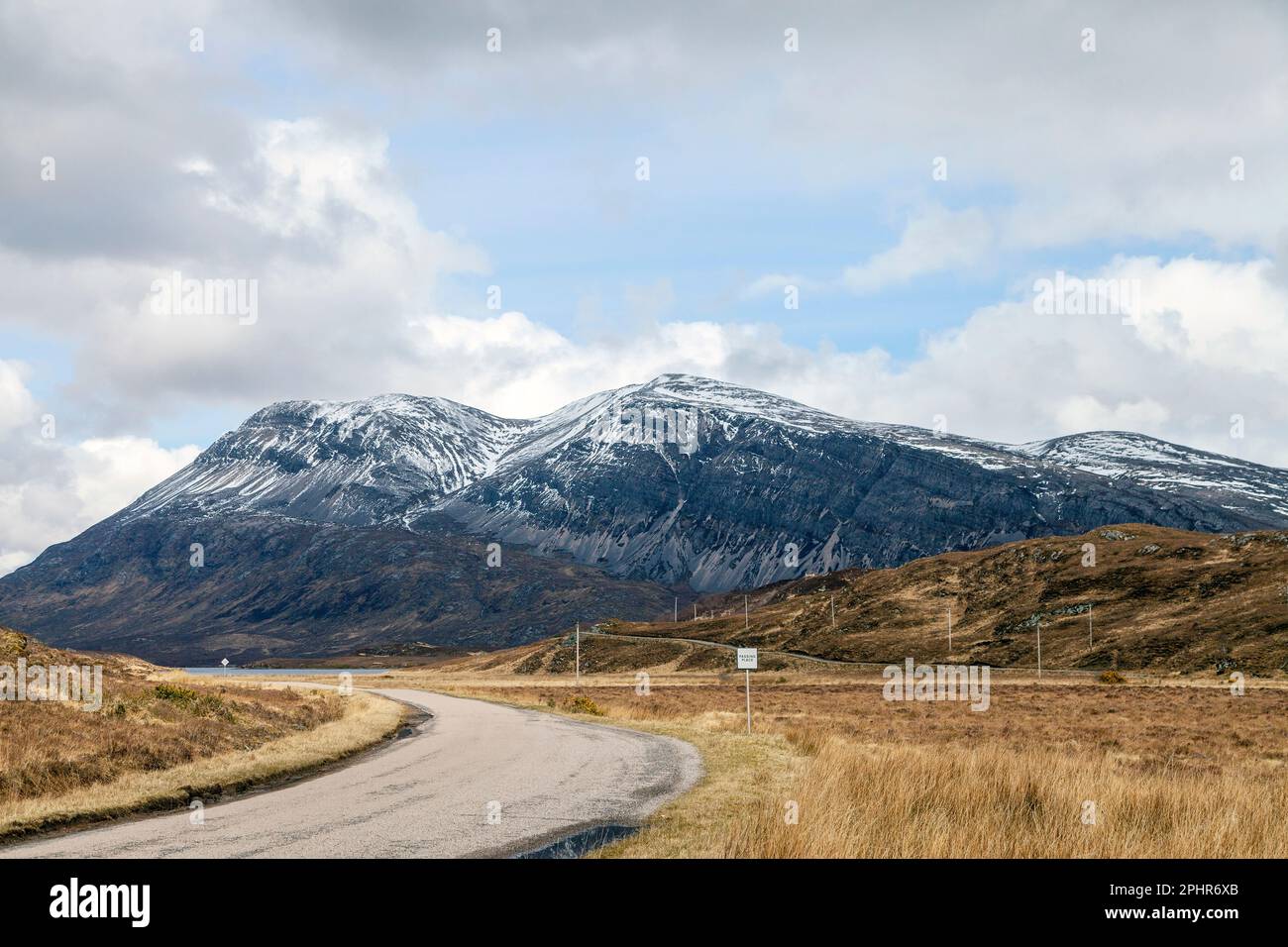 The Corbett Foinaven (Scottish Gaelic: Foinne Bheinn) from the single track A road the A838 Stock Photo