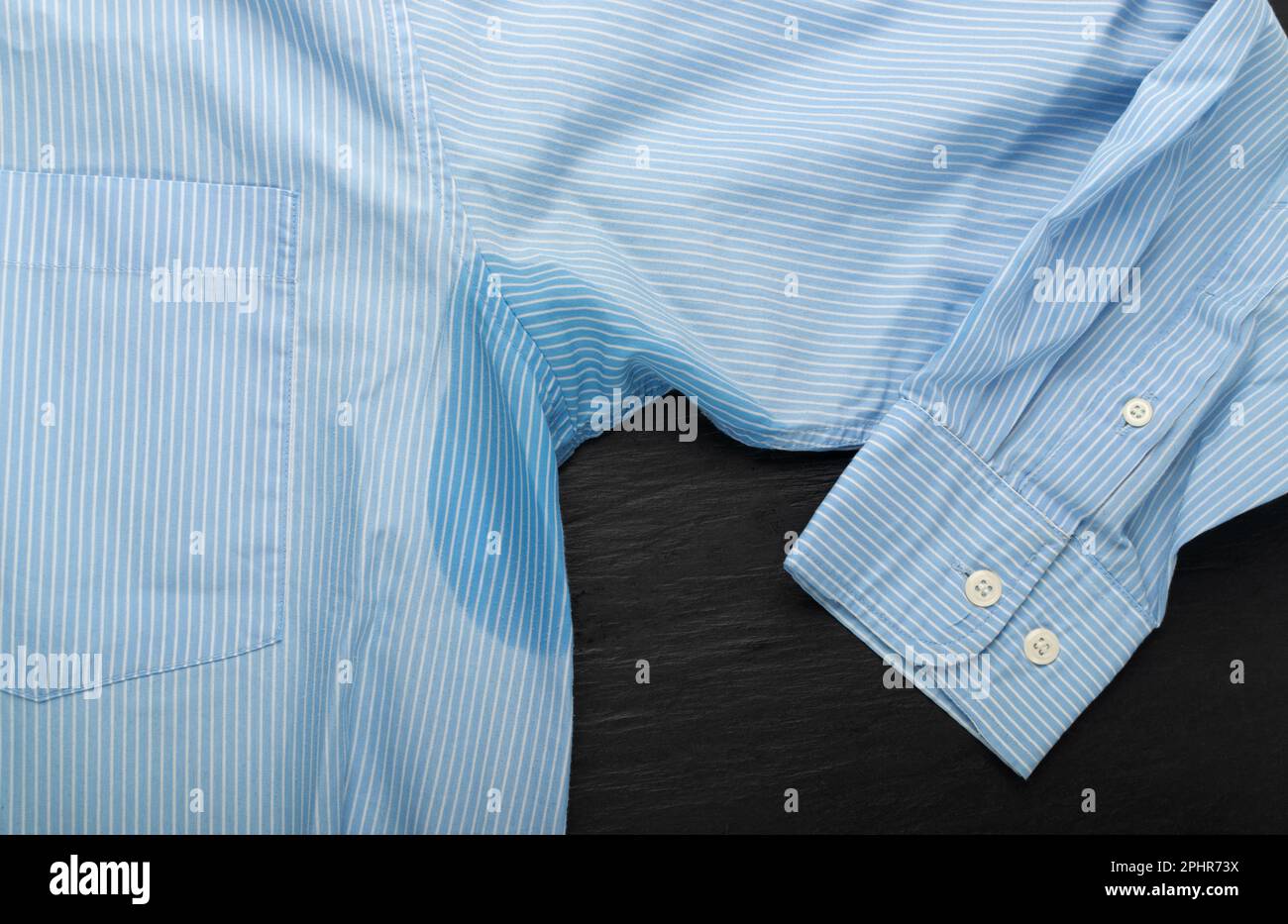 Wet Armpit on Blue Shirt, Sweaty Arm Pit, Armpits Problem, Wet Underarm, Sweat Stains on Clothes
