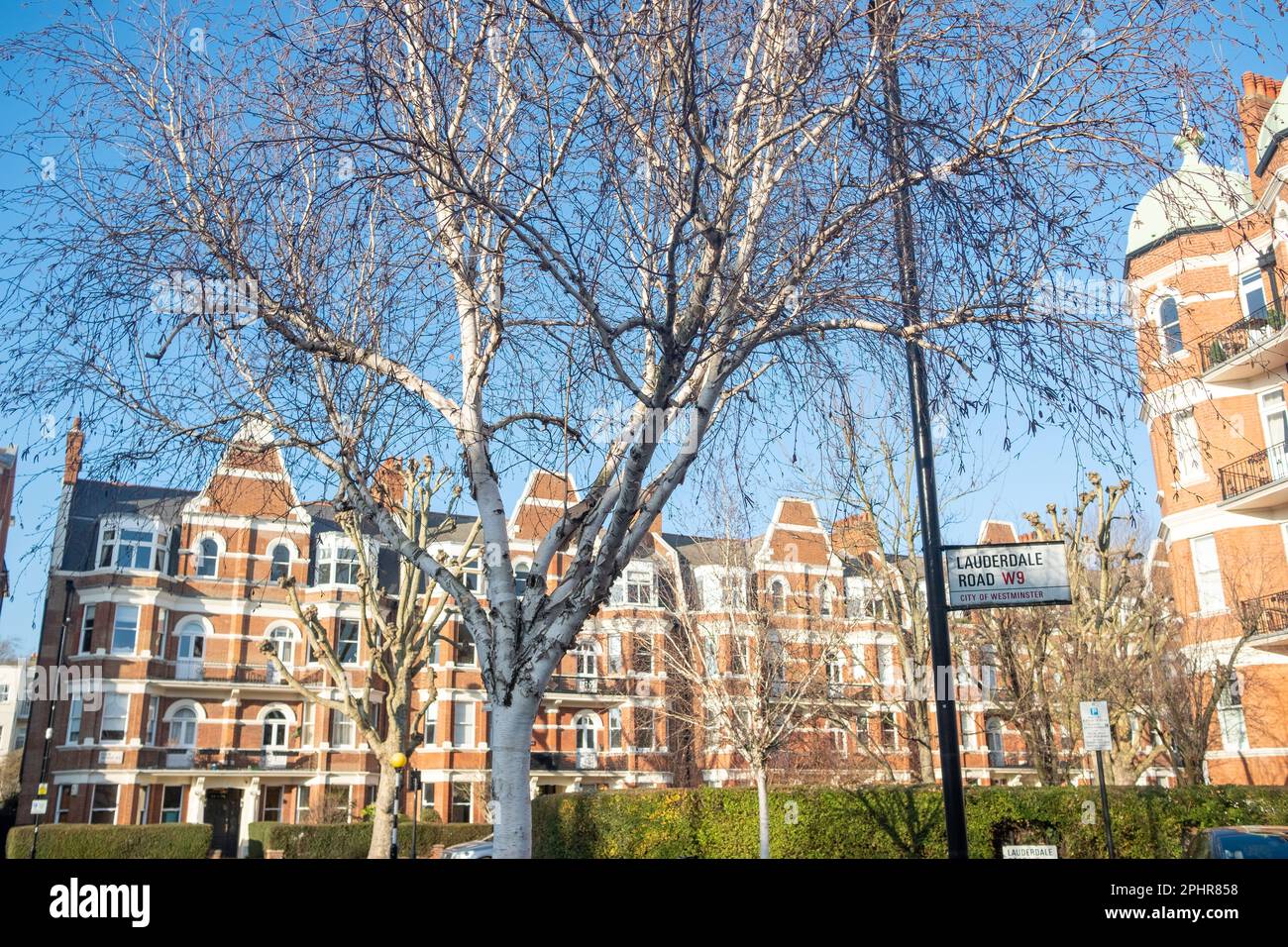 London January 2023 Red brick Victorian houses on Elgin Avenue in W9