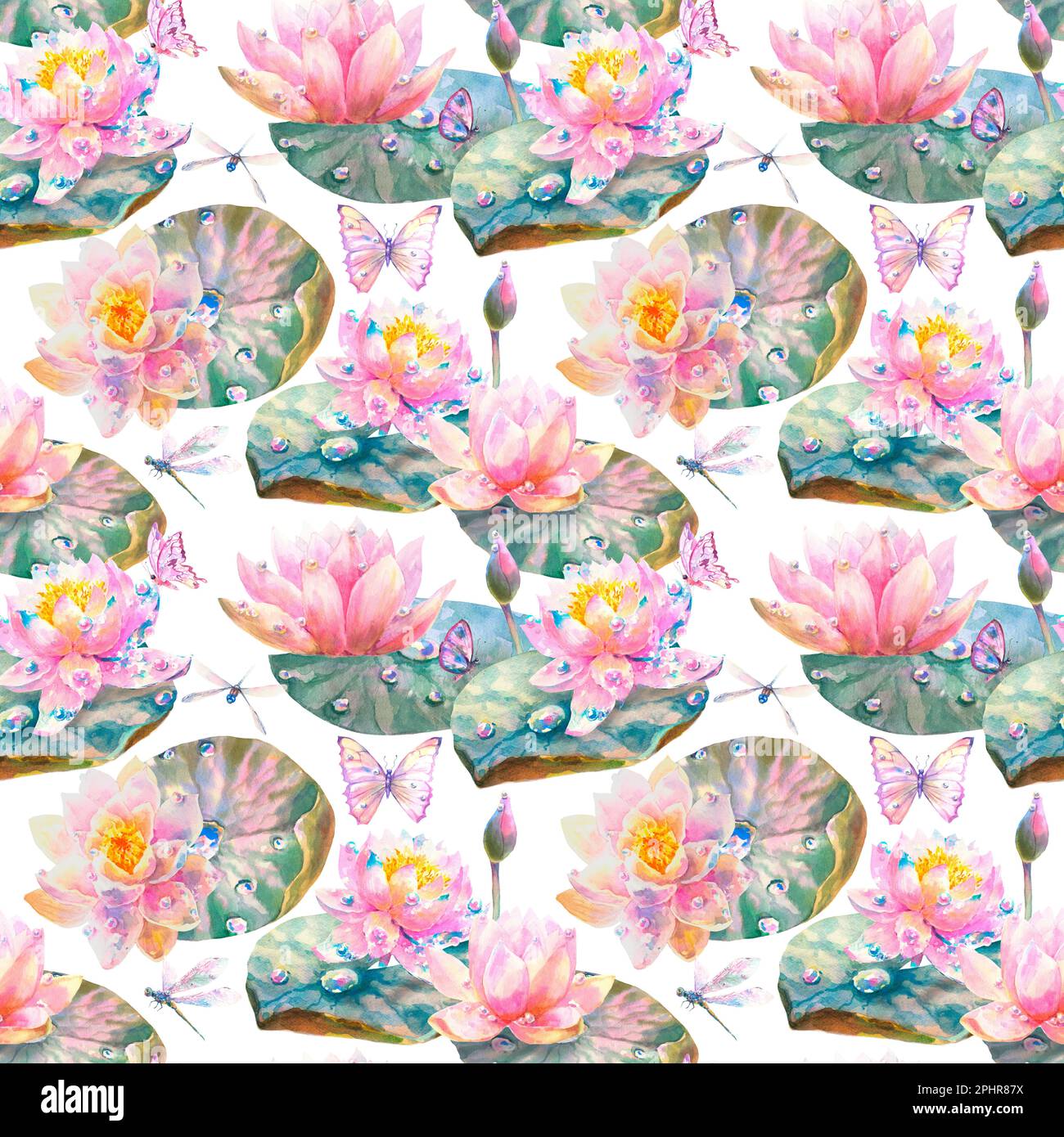 Watercolor Seamless Pattern with Romantic Flying dragonflies ...
