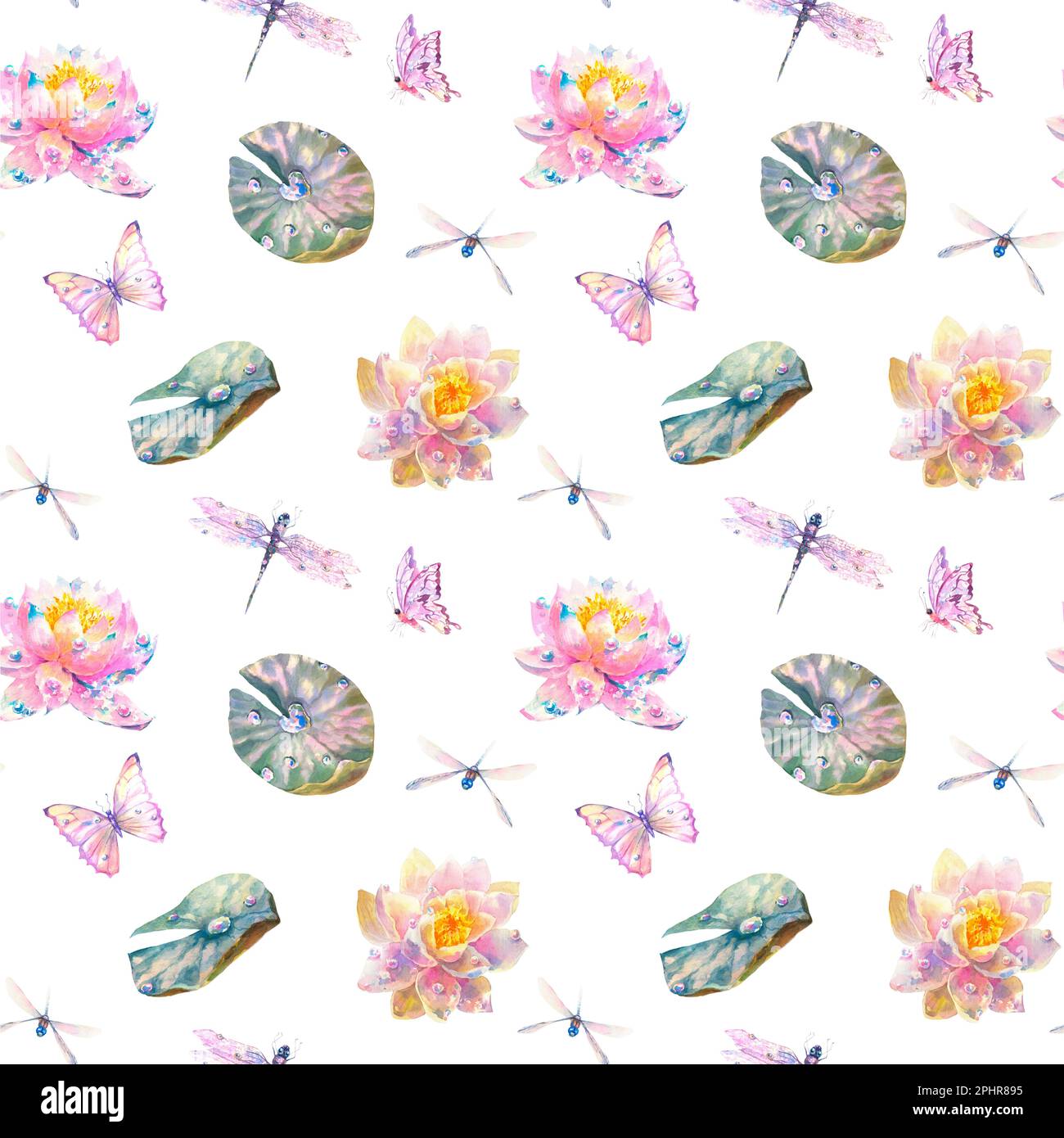 Watercolor Seamless Pattern with Romantic Flying dragonflies ...