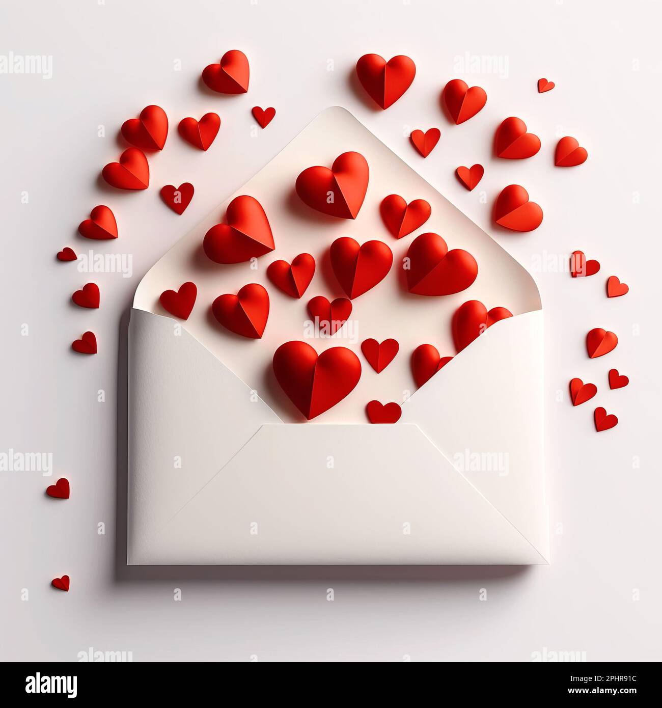 Valentines Day card concept. Red paper hearts on white background Stock Photo