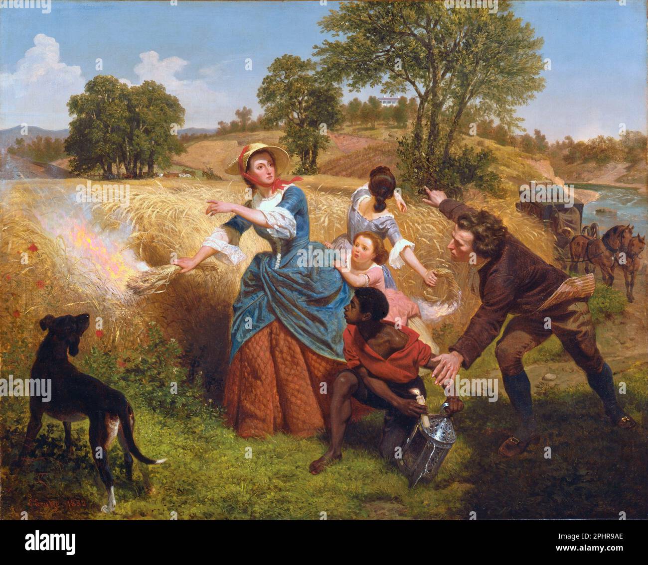 Mrs. Schuyler Burning Her Wheat Fields on the Approach of the British (1852) Painting by Emanuel Leutze Stock Photo