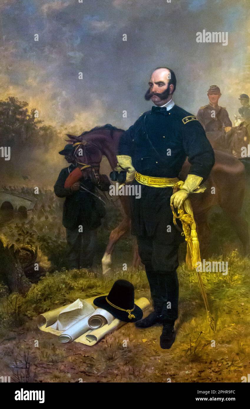 General Ambrose Burnside at Antietam (1863) Painting by Emanuel Leutze Stock Photo