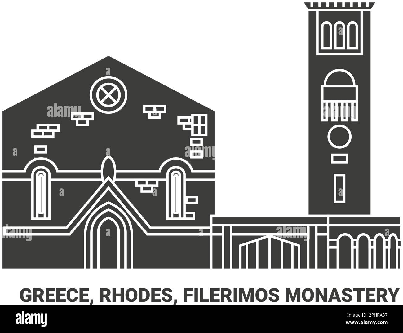 Greece, Rhodes, Filerimos Monastery travel landmark vector illustration Stock Vector