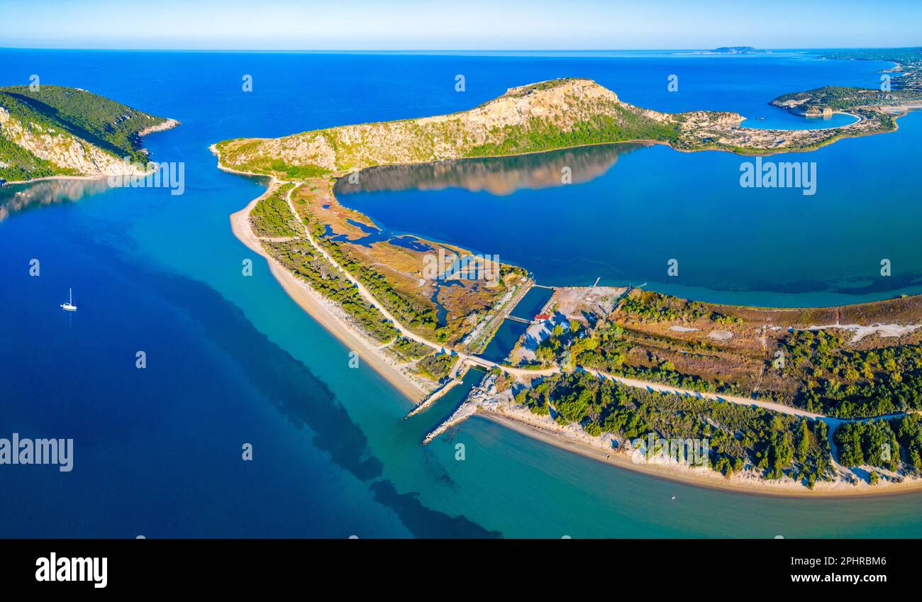 Aerial view of Limni Divari lagoon in Greece. Stock Photo