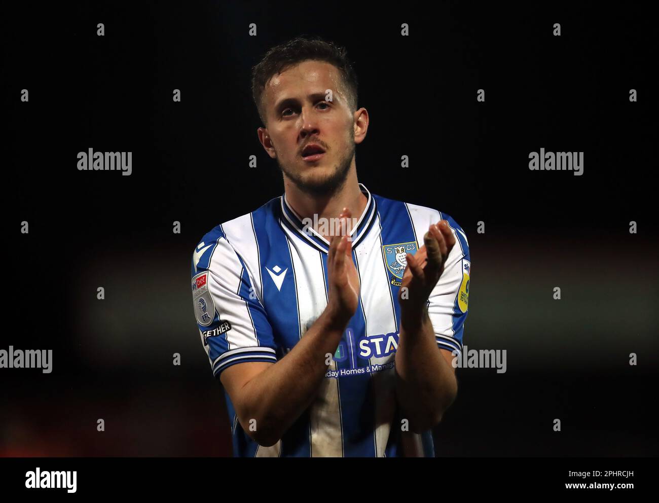 Sheffield Wednesday's Will Vaulks applauds the fans following the Sky Bet League One match at the Completely-Suzuki Stadium, Cheltenham. Picture date: Wednesday March 29, 2023. Stock Photo