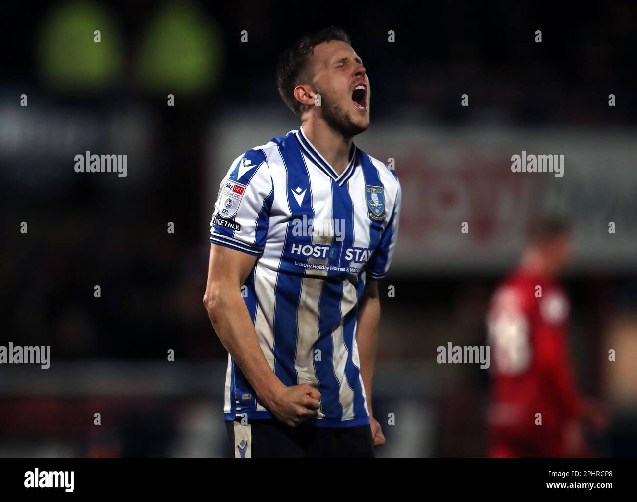 Sheffield Wednesday's Will Vaulks reacts to a missed chance in the final moments following the Sky Bet League One match at the Completely-Suzuki Stadium, Cheltenham. Picture date: Wednesday March 29, 2023. Stock Photo