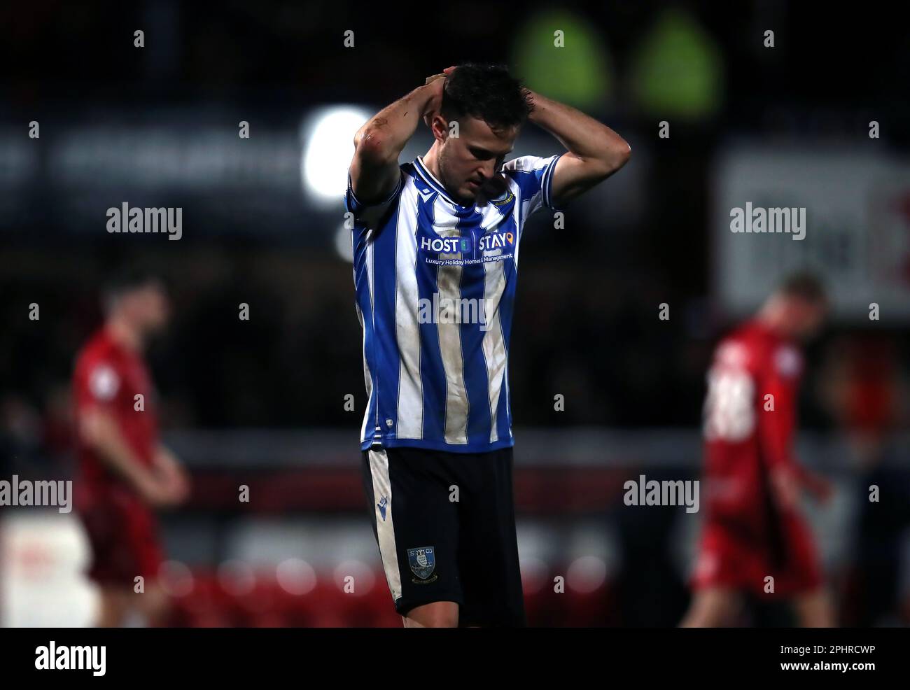 Sheffield Wednesday's Will Vaulks reacts to a missed chance in the final moments following the Sky Bet League One match at the Completely-Suzuki Stadium, Cheltenham. Picture date: Wednesday March 29, 2023. Stock Photo