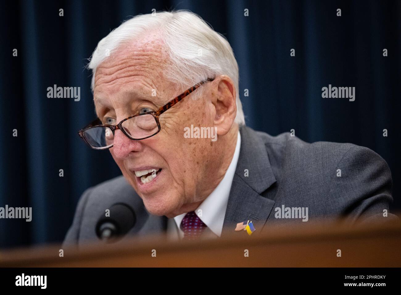 Washington, USA. 29th Mar, 2023. Representative Steny Hoyer (D-MD), Subcommittee Ranking Member, gives remarks during a House Appropriations Subcommittee hearing on the 2024 SEC budget, at the U.S. Capitol, in Washington, DC, on Wednesday, March 29, 2023. (Graeme Sloan/Sipa USA) Credit: Sipa USA/Alamy Live News Stock Photo
