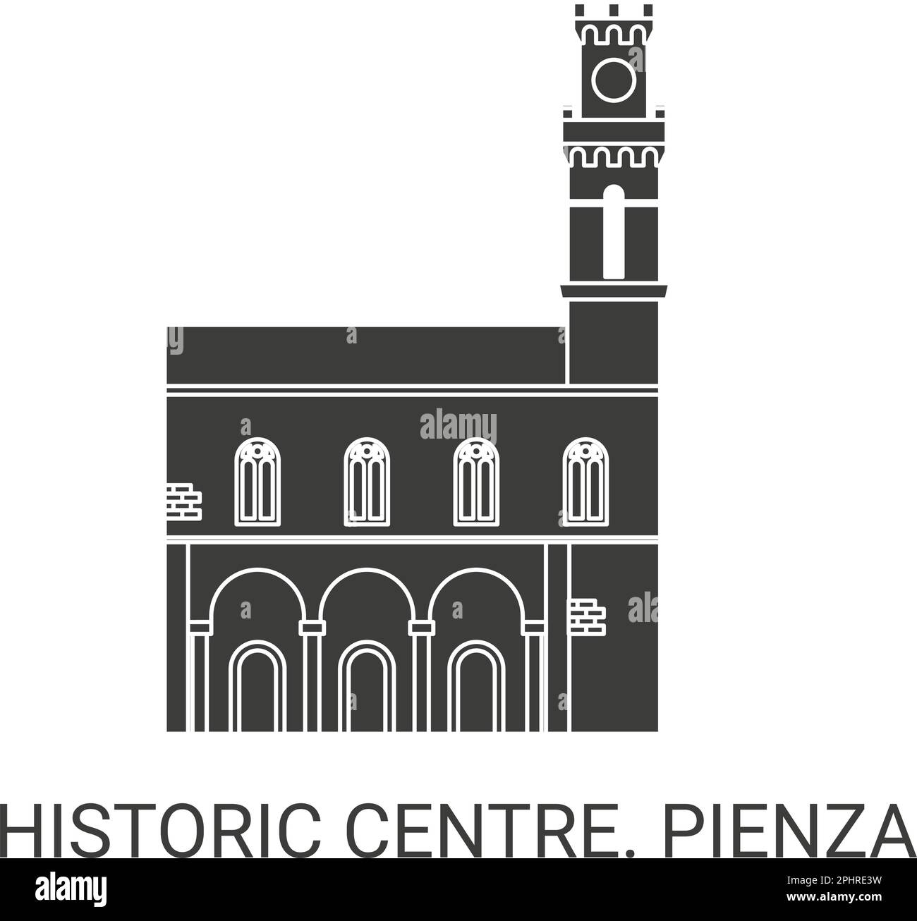 Italy, Historic Centre. Pienza travel landmark vector illustration Stock Vector
