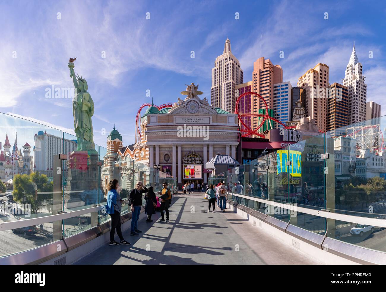 A picture of the New York-New York Hotel and Casino as seen from across the nearby skybridge. Stock Photo