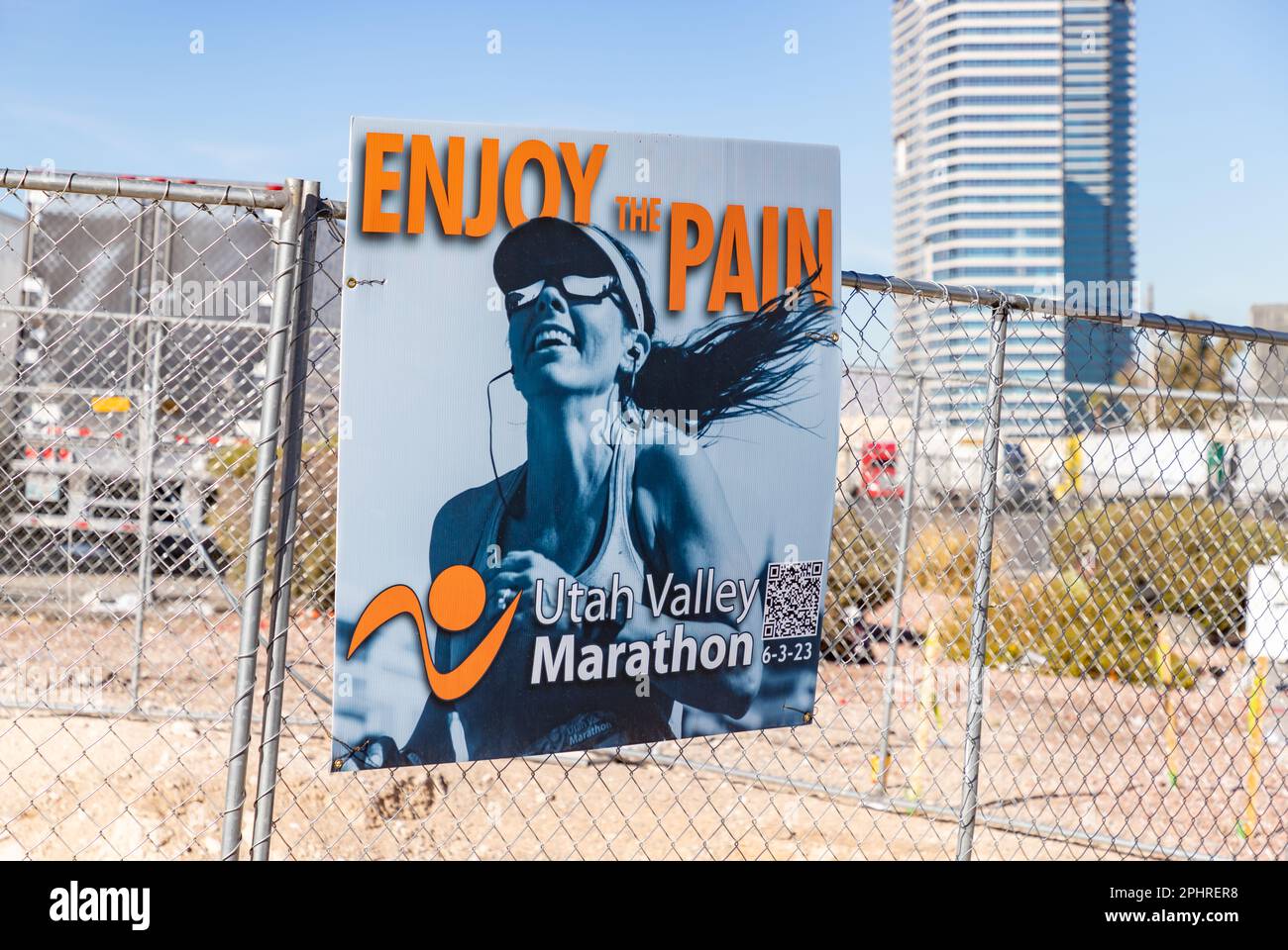 A picture of a poster for the Utah Valley Marathon. Stock Photo