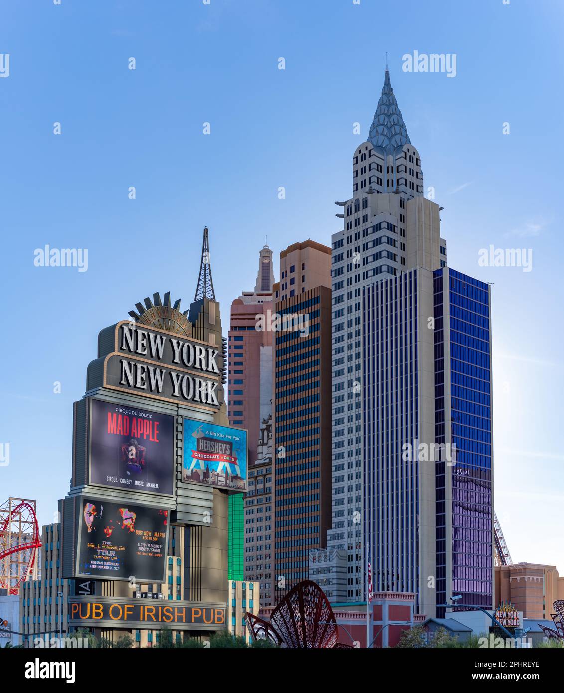 A picture of the New YorkNew York Hotel and Casino and its billboard