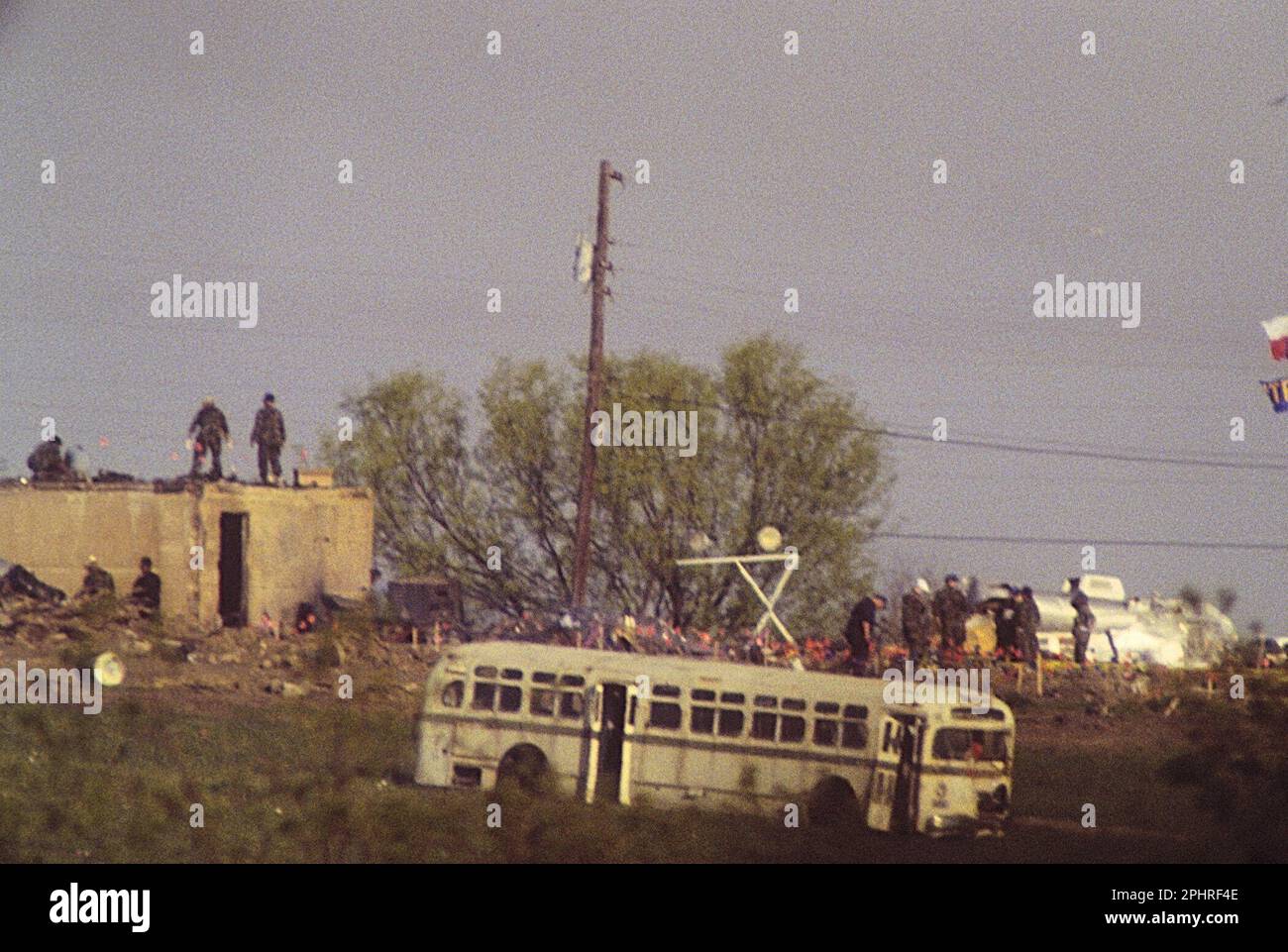 April 21, 1993, Mount Carmel, Texas, USA: Aftermath of the fire at the Branch Davidian compound in Waco, Texas on April 19, 1993 that killed over 75 people, including two dozen children. (Credit Image: © Bob Daemmrich/ZUMA Press Wire) EDITORIAL USAGE ONLY! Not for Commercial USAGE! Stock Photo