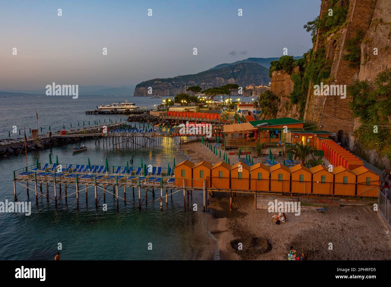 Night aerial view of Leonelli's beach at Sorrento, Italy Stock Photo ...