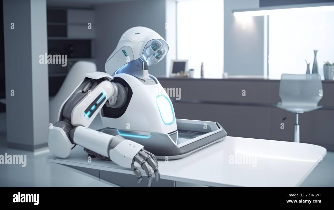 Automated Housekeeping Robot Maid with a Vacuum Machine Ai Generated