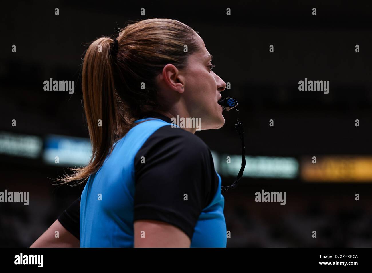 BARCELONA, SPAIN - MARCH 29: a referee during the Eurocup match between Joventut Badalona and 7Bet-Lietkabelis Panevezys at the Pavellon Olimpico de Badalona on March 29, 2023 in Barcelona, Spain (Photo by David Ramirez/DAX Images) Stock Photo