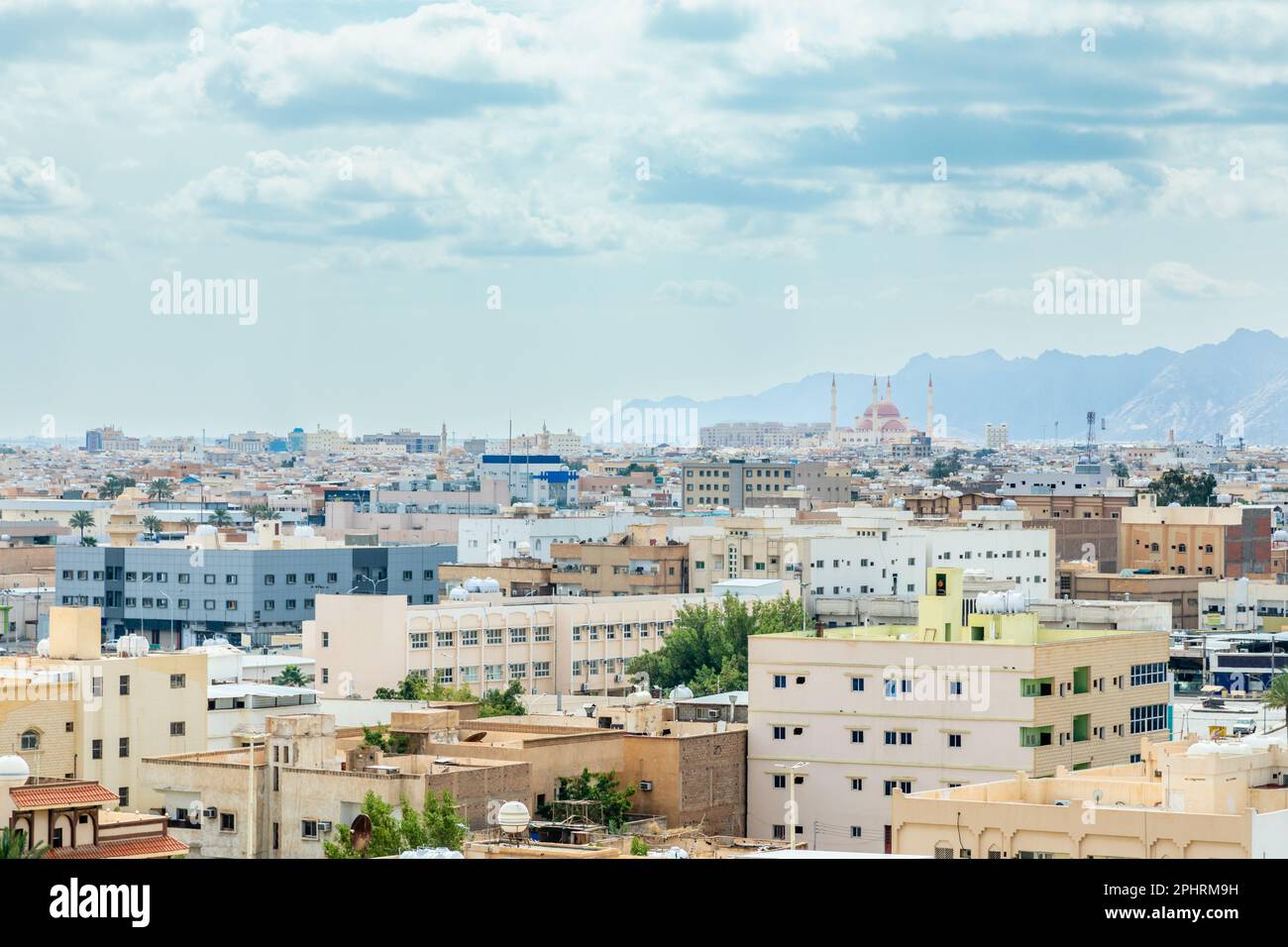 Hail city downtown with mountains in the background, Hail, Saudi Arabia Stock Photo