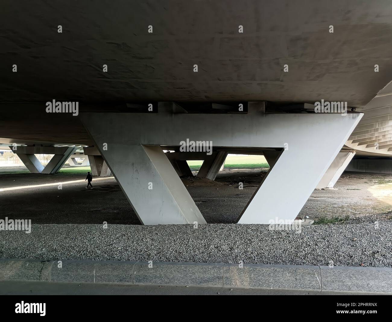 Bridge concrete supports under contemporary concrete bridge Stock Photo
