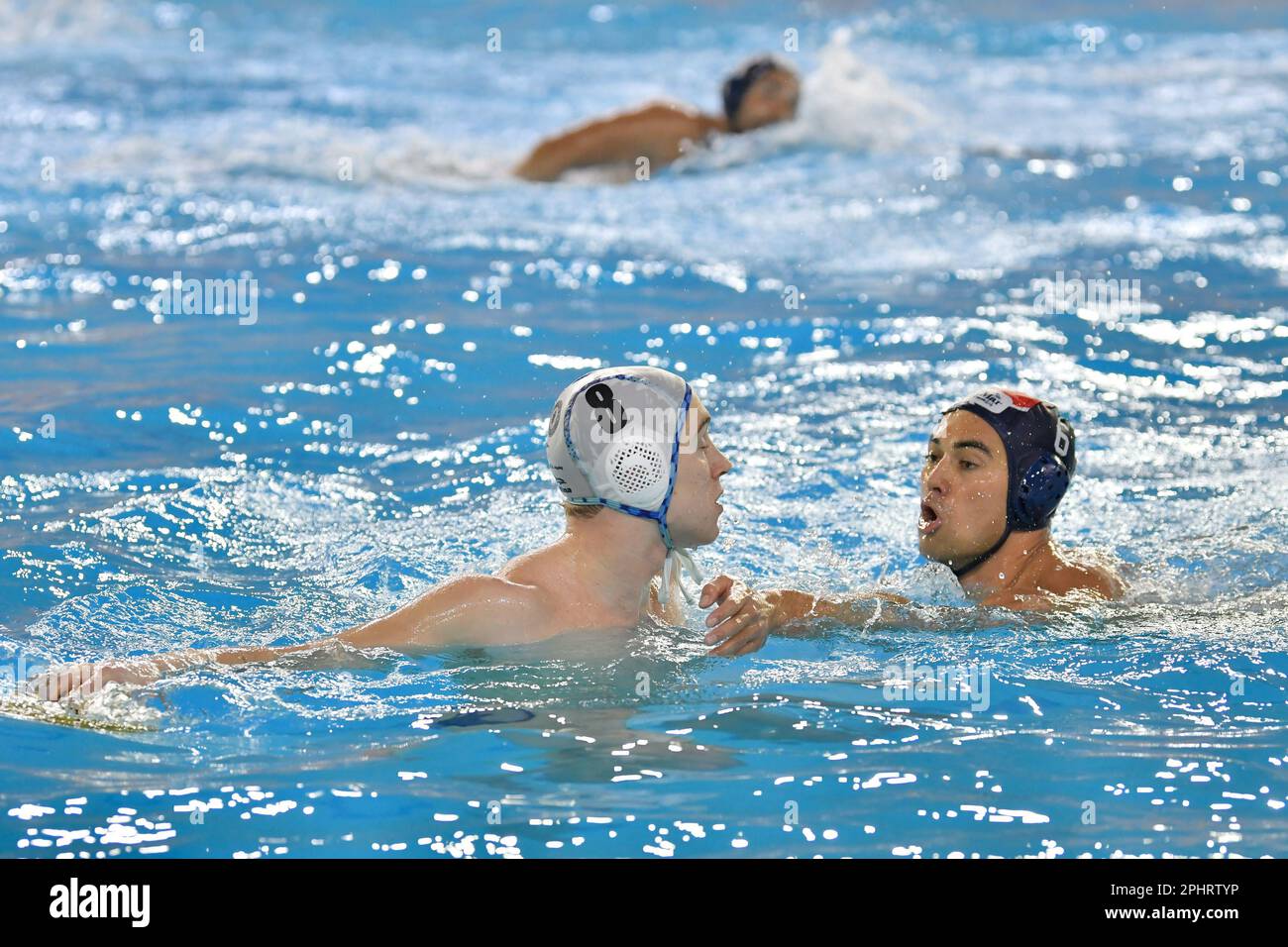 Trieste, Italy. 29th Mar, 2023. Michele Mezzarobba (Pallanuoto Trieste) vs Jpnathan Cooper (Telimar Palermo) during Pallanuoto Trieste vs Telimar, Waterpolo Italian Serie A match in Trieste, Italy, March 29 2023 Credit: Independent Photo Agency/Alamy Live News Stock Photo