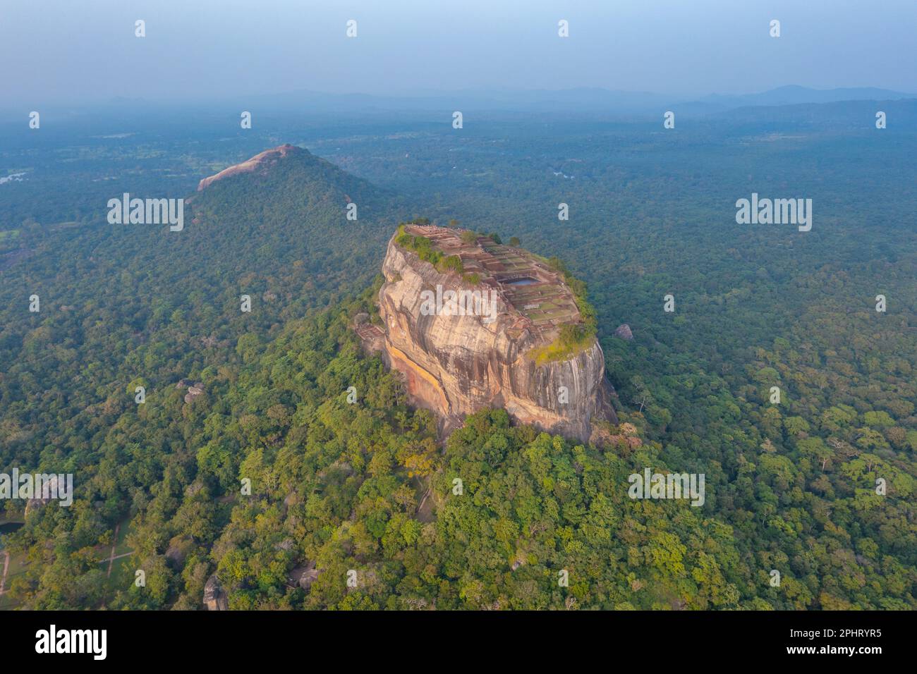 Sunset aerial view of Sigiriya rock fortress in Sri Lanka. Stock Photo