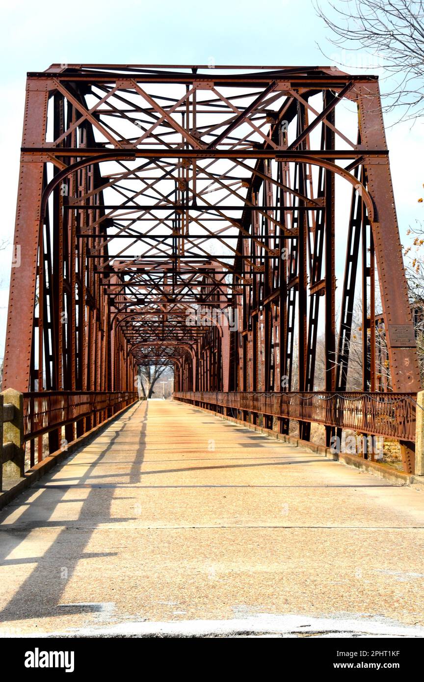 Grand Bridge over the Neosho (aka Grand) River at Fort Gibson, Oklahoma, OK, United States, US, USA. Stock Photo
