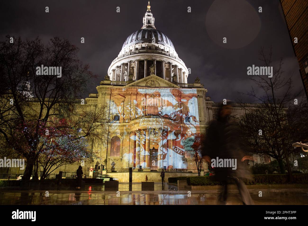 29th March 2023, London, Andrei Molodkin's sculpture filled with the blood of Afghans is projected onto St Paul's Cathedral it's in response to Prince Harry claiming in his memoir 'Spare' that he had killed 25 Taliban fighters during his two tours of Afghanistan. Stock Photo